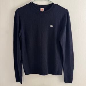 Lacoste L!VE Wool Blend Navy Scalloped Crewneck Sweater Cropped S Quiet Luxury